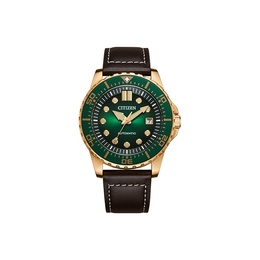 Citizen Часы 3 Mechanical Movement Cow Leather Strap Watch Unisex Green Dial, Green Dial nj0173-18x | green dial