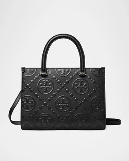 Квадратная большая сумка-тоут с тиснением монограммы T Tory Burch, черный prod277070037 | black