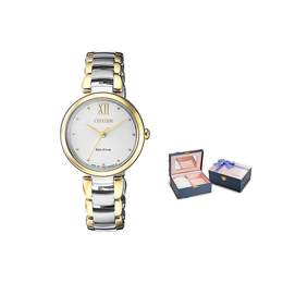 Citizen Часы L Series Solar Quartz Movement Stainless Steel Strap Watch Women's Watch White Dial em0534-80a