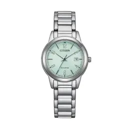 Citizen Часы Solar Quartz Movement Stainless Steel Strap Watch 29.4mm Women's Watch Green Dial, Green Dial fe124171x | green dial