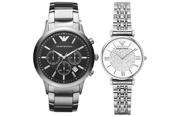 Emporio Armani Часы Wrist Watch Quartz Movement Stainless Steel Strap Black Dial Unisex, Black Dial+White Dial (Matching Pairs) ar1925-clg+ar2434-clg | black dial+white dial (matching pairs)