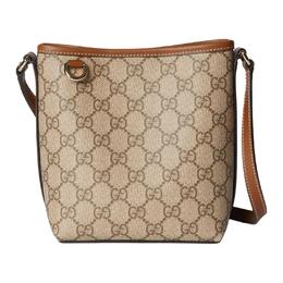 Gucci Сумка-ведро из ткани с покрытием GG Emblem Мини-сумка через плечо Женская Бежевая и Темно-коричневая 847090-faeuc-9758