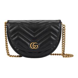 Gucci Мармонт стеганая кожаная седельная сумка на цепочке через плечо кроссбоди мини женская черная 746431-dtdht-1000