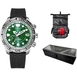 Citizen Часы Ecology Drive Collection Solar Quartz Movement Rubber Strap Watch Men's Watch Green Dial, Green cc5001-00w | green