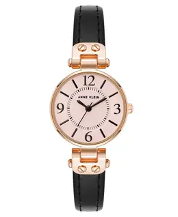 Женские часы Quartz Black Essential с кожаным ремешком и металлическим корпусом розового золота, 26 мм Anne Klein, мультиколор 19246295 | black/pink/rose gold-tone