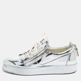 Giuseppe Zanotti Silver Patent Leather Frankie Low-Top Sneakers Size 37.5 701661