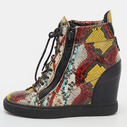 Giuseppe Zanotti Multicolor Snakeskin Embossed Leather High Toe Wedge Sneakers Size 39 643620
