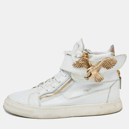 Giuseppe Zanotti White Leather Embellished High Top Sneakers Size 38.5 622532