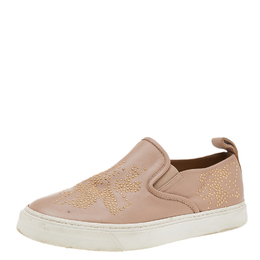 Chloé Beige Leather Embellished Slip On Sneakers Size 39 557565