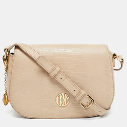 DKNY Beige Lizard Embossed Leather Logo Shoulder Bag 828408