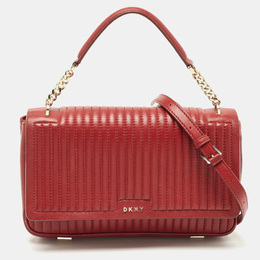 DKNY Red Pinstripe Quilted Leather Gansevoort Top Handle Bag 839178