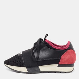 Balenciaga Black/Pink Mesh and Suede Race Runner Sneakers Size 37 879573