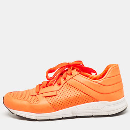 Gucci Neon Orange Perforated Leather Low Top Sneakers Size 40.5 962090