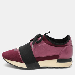 Balenciaga Purple Knit Fabric and Leather Race Runner Sneakers Size 36 1029485