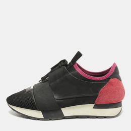 Balenciaga Black Leather and Mesh Race Runner Lace Up Sneakers Size 39 1041503