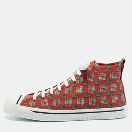 Burberry Red Check Fabric Kingly High Top Sneakers Size 45 1079132