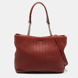 DKNY Brick Red Leather Pinstripe Gansevoort Tote 1080564
