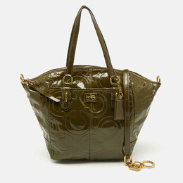 Coach Olive Green Op Art Embossed Patent Leather Madison Satchel 1085926