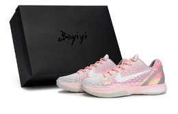 Детские баскетбольные кроссовки Zoom Kobe 6 с противоскользящим износостойким верхом и низким верхом для подростков Nike, бежевый/розовый/желтый fv9676-100(team80-男女白桃星辰s-box) | beige pink yellow