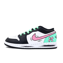 Детские баскетбольные кроссовки Air 1 с износостойкой амортизацией и низким верхом для подростков Jordan, черный/розовый/зеленый 553560-131(team271-恋恋甜梦) | black pink green