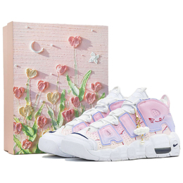 Nike Детские баскетбольные кроссовки Air More Uptempo Anti Slip, износостойкие, среднего размера, белые, для подростков dh9719-100(team335-粉鸢礼盒版） | pink kite (blossom box)