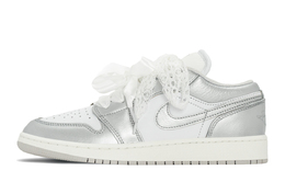 Баскетбольные кроссовки Air 1 Low SE с противоскользящим износостойким верхом для детей и подростков Jordan, серебряный/бежевый fq8041-300(teama-银蕾花) | silver beige