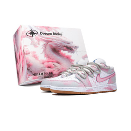 Баскетбольные кроссовки Air 1 для детей начальной школы Jordan, серый/розовый 553560-146(team740-灰粉星屿礼盒版) | gray pink star island s-box