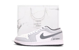 Jordan Кроссовки Air 1 устойчивые к истиранию низкие винтажные баскетбольные унисекс бело-серые светло-серые, цвет Light Gray 553558-152(team拾伍-男女款五白灰sbox) | light gray