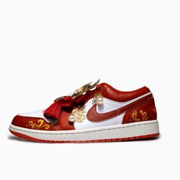 Jordan Эйр 1 Счастливый Дракон и Феникс Противоскользящие Низкие Кроссовки Винтажные Баскетбольные Мужские Красные Желтые, цвет Red Yellow fj3459-160(team240-龙凤呈祥） | red yellow