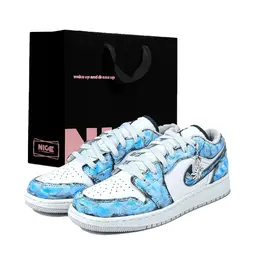 Jordan Кроссовки Air 1 устойчивые к истиранию низкие винтажные баскетбольные унисекс небесно-голубые, цвет Sky Blue fq7687-300(team1053-海盐浪行ld) | sky blue