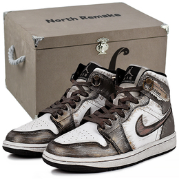 Jordan Женские баскетбольные кроссовки Air 1 Mid Top устойчивые к истиранию винтажные коричнево-белые в подарочной коробке, цвет Brown White-Gift Box 3 dv0991-101(team96-做旧玩家s-box） | brown white-gift box 3