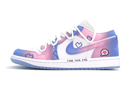 Jordan Эйр 1 нескользящие низкие кеды винтажные баскетбольные женские розово-голубые, цвет Pink Blue dc0774-105(team1271-像素爱心） | pink blue