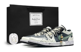 Jordan Эйр 1 противоскользящие износостойкие низкие винтажные баскетбольные кроссовки мужские бежево-черно-зеленые, цвет Beige Black Green 553558-132(team285-男款凯旋归来礼袋) | beige black green