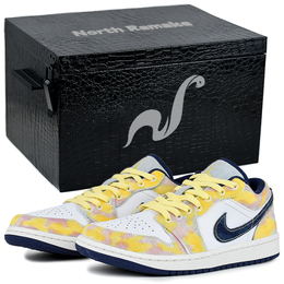 Jordan Кроссовки Air 1 износостойкие и легкие мужские бело-желтые низкие винтажные баскетбольные летние с подарочной коробкой, цвет Summer Letter-Gift Box 5 ih0648-141(team96-夏日来信s-box) | summer letter-gift box 5