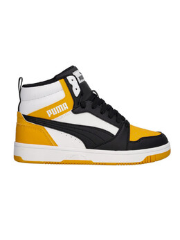 Кроссовки rebound v6 mid da ragazzi Puma, белый 39383119 | bianco/nero/giallo