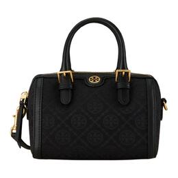 Футболка с монограммой Т, бочкообразная сумка из ткани и кожи с аппликацией, маленький размер, женская черная Tory Burch 152131-001