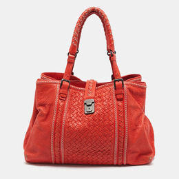 Bottega Veneta Red Intrecciato Pebbled Leather Medium Roma Tote 1145885