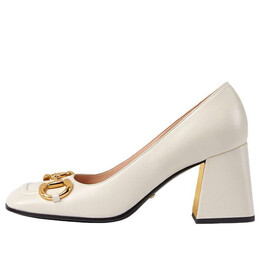Кроссовки mid-heel pump with horsebit 'white leather' Gucci, белый 643886-c9d00-9022 | white/gold