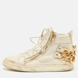Giuseppe Zanotti Cream Leather Chain Detail High Top Sneakers Size 39.5 1148685