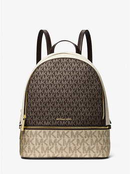 Средний рюкзак Rhea с металлическим фирменным логотипом Michael Kors, коричневый 35f5grab2v | brown