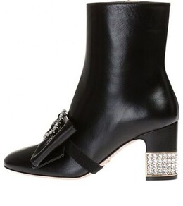 Кроссовки removable bow leather ankle boots 'black' Gucci, черный 481171-bko00-1000 | black