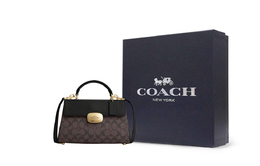 Coach Искусственная кожа с натуральной кожаной наплечная сумка через плече сумка женская коричнево-черная cp007-imaa8