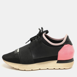 Balenciaga Black Leather and Mesh Race Runner Low Top Sneakers Size 36 1158278
