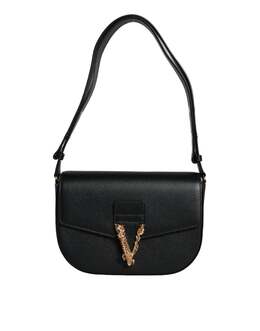 Versace Сумка через плечо из зернистой телячьей кожи с логотипом, черный 7833177161788 | black