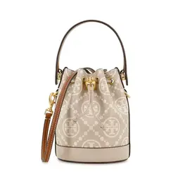 T Monogram Кожаная Сумка-Ведро, Плечевая Сумка, Кроссбоди, Мини-Сумка Женская Кремово-Бежевый и Хаки Tory Burch 88178-925