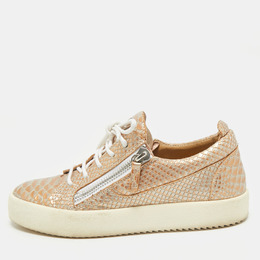 Giuseppe Zanotti Gold Python Embossed Leather Frankie Low Top Sneakers Size 39 1167135