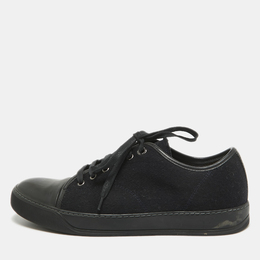 Lanvin Black Leather and Tweed Lace Up Sneakers 41 1062891