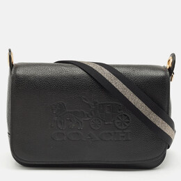 Coach Black Leather Logo Embossed Jes Flap Messenger Bag 1170294