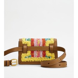 Поясная сумка T Timeless из кожи и рафии Micro с металлическим плечевым ремнем Tod's, мультиколор 7667806601276 | multicolor