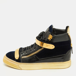 Giuseppe Zanotti Black Velvet and Patent Leather Coby High Top Sneakers Size 40 1177592